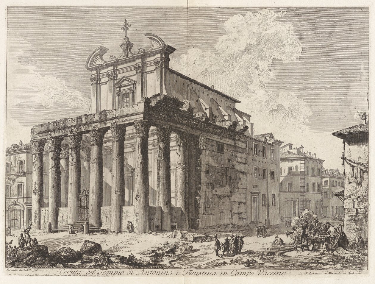 Veduta del Tempio di Antonino e Faustina v Campo Vaccino (Pohled na chrám Antonina a Faustiny na Foru Romanu), z Vedute di Roma (Pohledy na Řím) od Giovanni Battista Piranesi