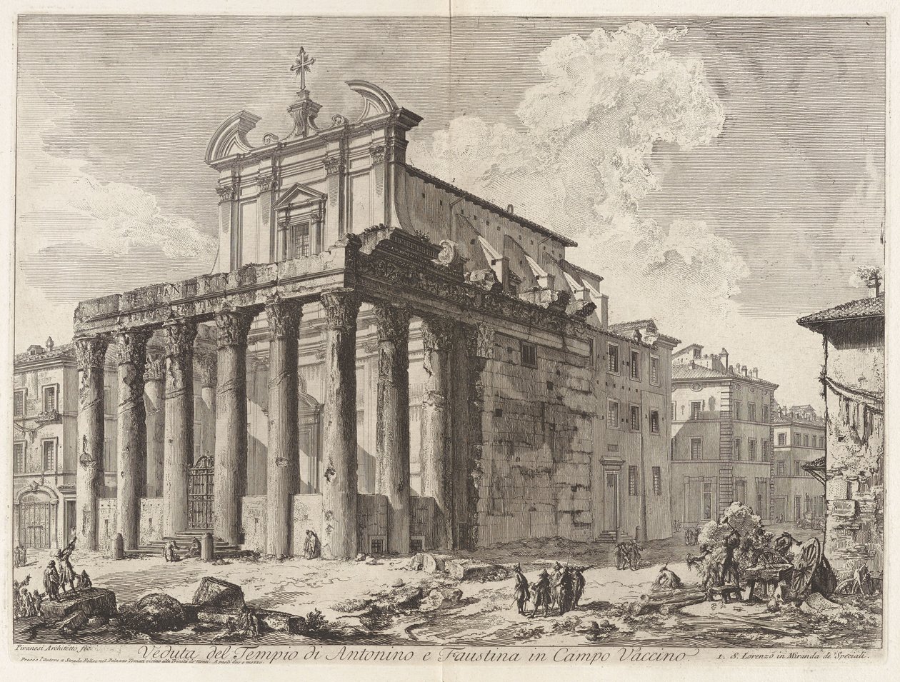 Pohled na chrám Antonina a Faustiny na Campo Vaccino, z Vedute di Roma od Giovanni Battista Piranesi