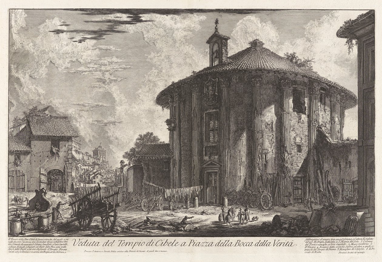 Pohled na chrám Kybele na náměstí Piazza della Bocca della Verit? (Pohled na chrám Kybele na náměstí Piazza Bocca della Verit?), Z Vedute di Roma (Pohledy na Řím) od Giovanni Battista Piranesi