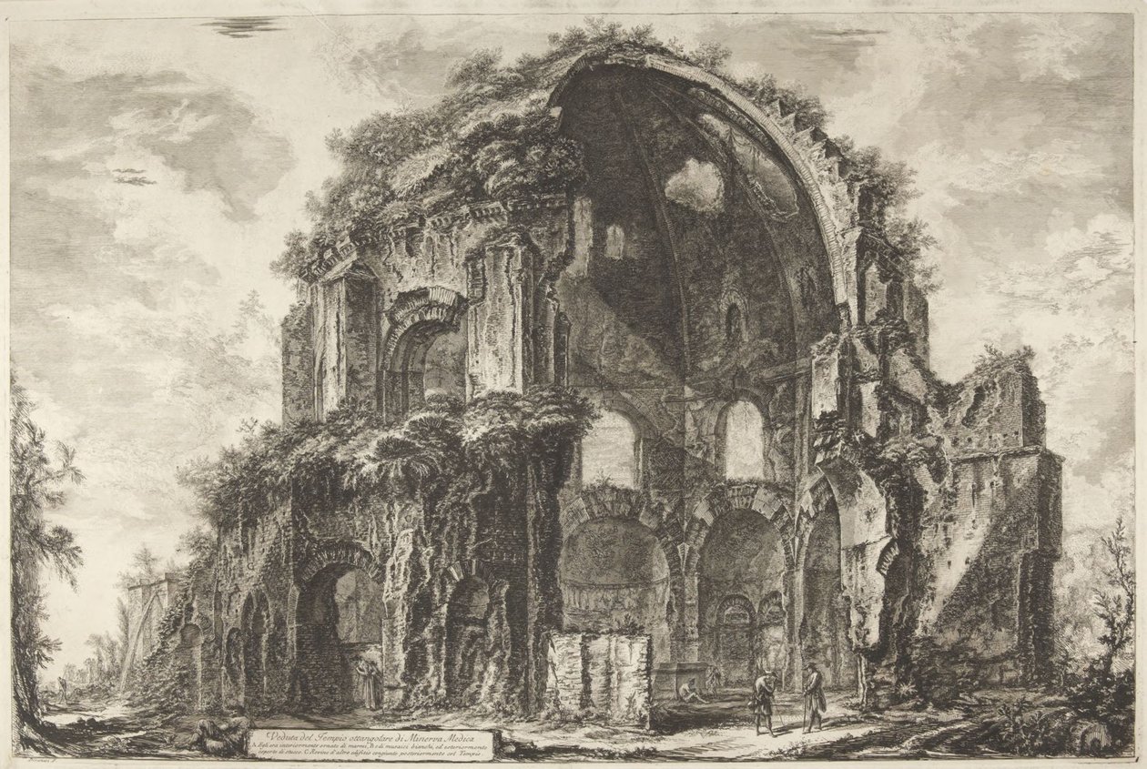 Pohled na osmiboký chrám Minervy Mediky od Giovanni Battista Piranesi