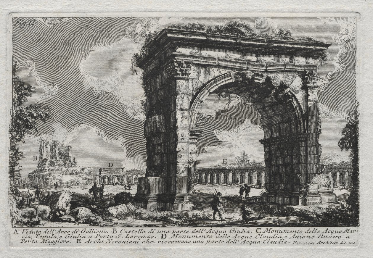 Pohled na oblouk Gallieno od Giovanni Battista Piranesi