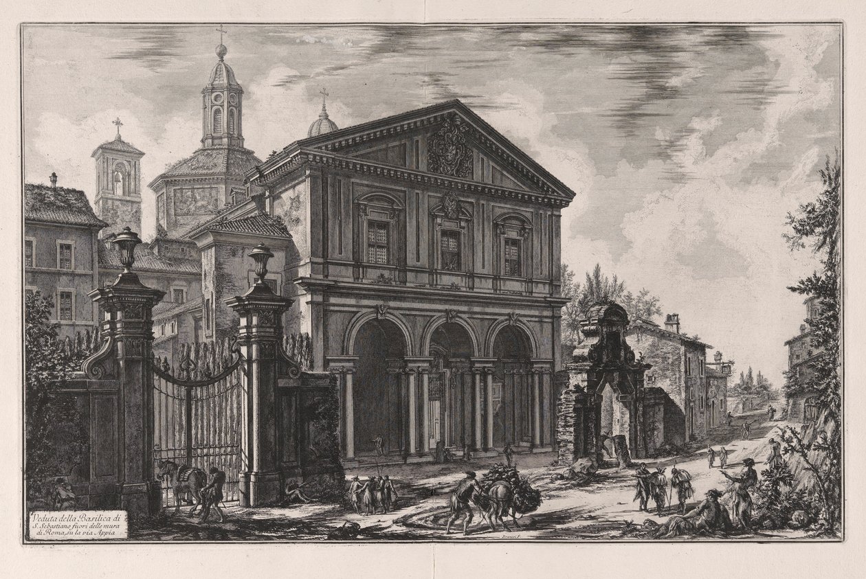 Pohled na baziliku San Sebastiano fuori delle Mura v Římě, na Appian Way), z Vedute di Roma (Pohledy na Řím) od Giovanni Battista Piranesi