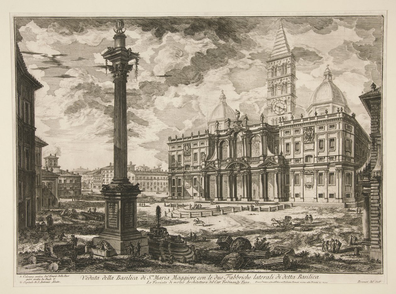 Pohled na baziliku Santa. Maria Maggiore se dvěma bočními továrnami řečené baziliky (Pohled na baziliku S. Maria Maggiore s jejími dvěma křídly), z Vedute di Roma od Giovanni Battista Piranesi