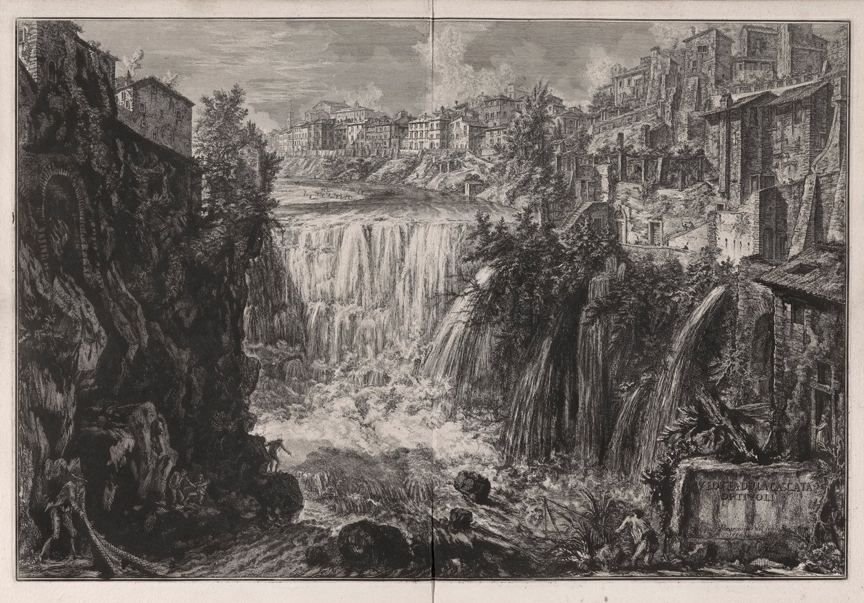 Veduta della Cascata di Tivoli (Pohled na vodopád Tivoli), z Vedute di Roma (Pohledy na Řím) od Giovanni Battista Piranesi