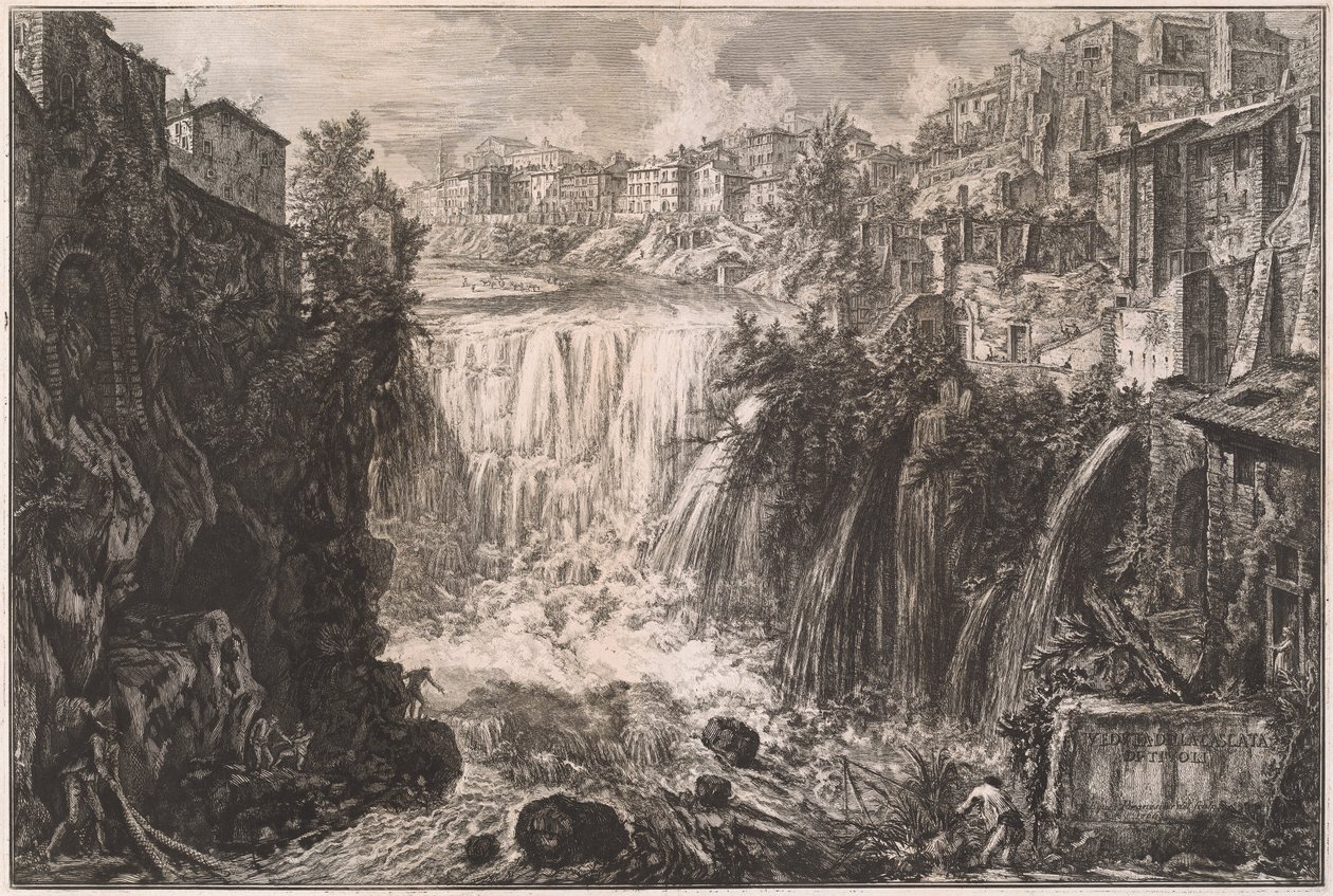 Pohled na vodopád Tivoli od Giovanni Battista Piranesi