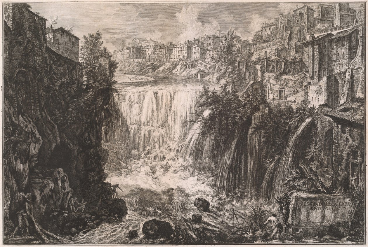 Pohled na vodopád v Tivoli od Giovanni Battista Piranesi