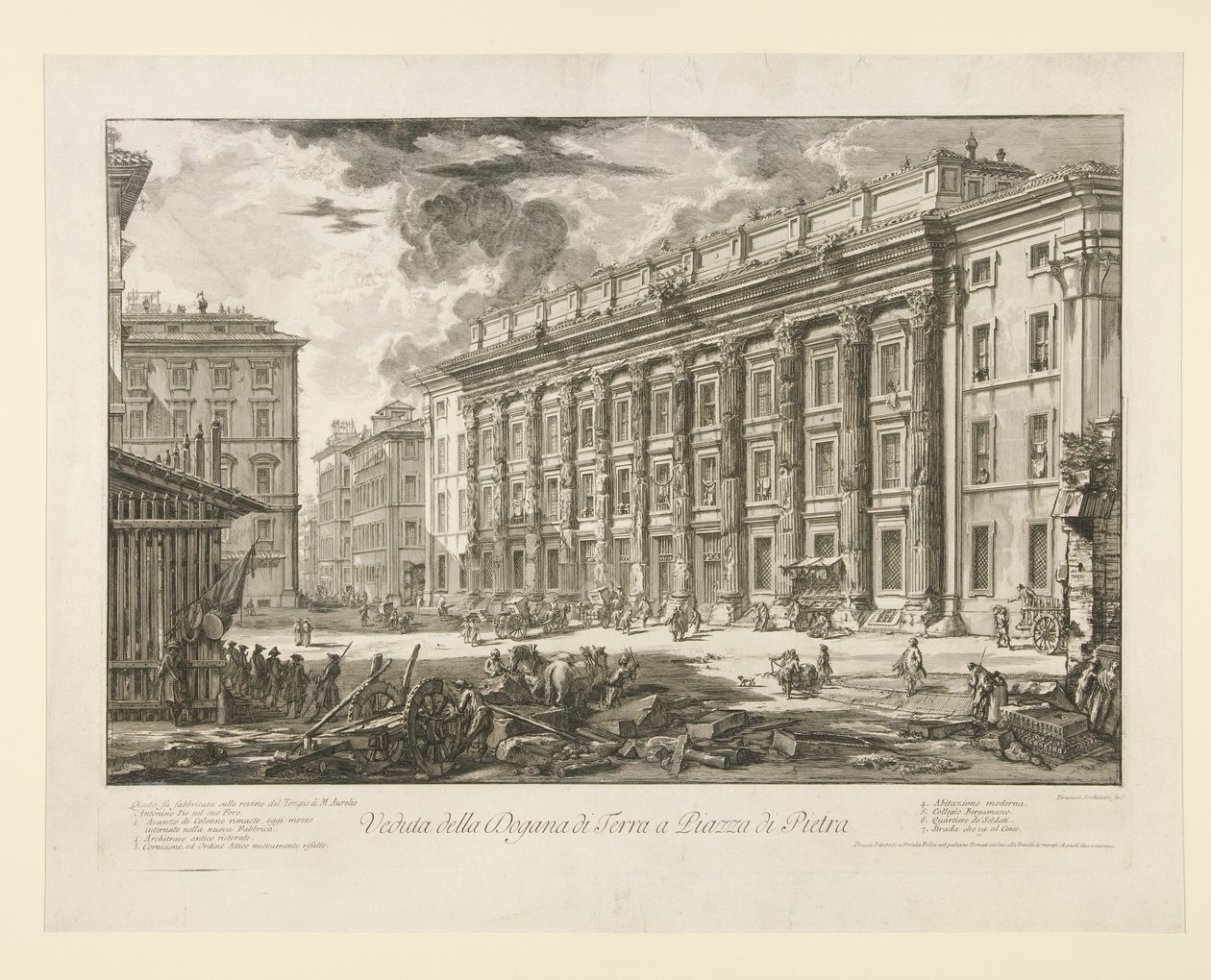 Pohled na Celnici na Piazza di Pietra, z Vedute di Roma od Giovanni Battista Piranesi
