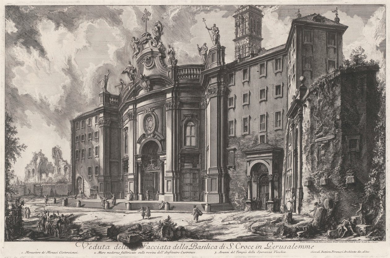 Pohled na průčelí baziliky Santa Croce in Gerusalemme od Giovanni Battista Piranesi