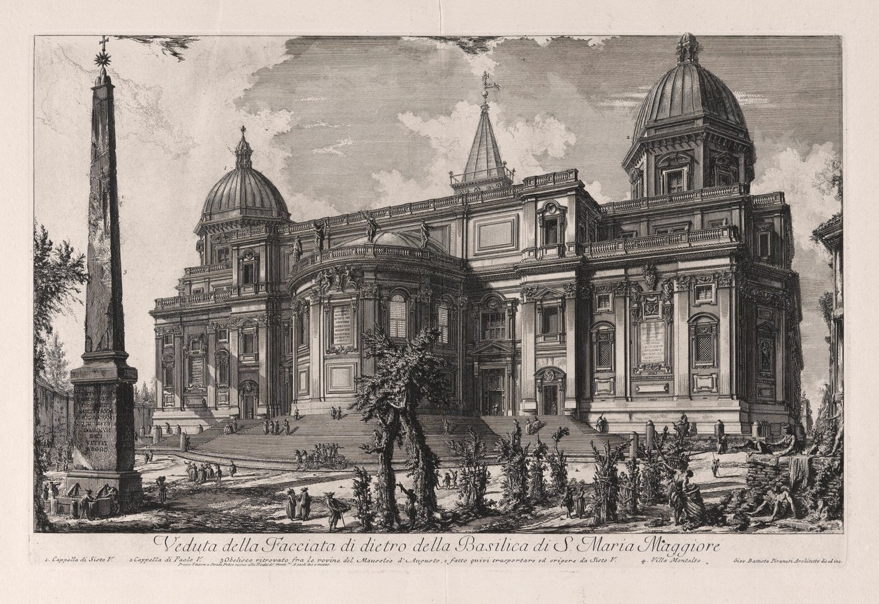 Pohled na zadní část baziliky Santa Maria Maggiore (Pohled na Fa? Ade v zadní části baziliky Santa Maria Maggiore), z Vedute di Roma (Pohledy na Řím) od Giovanni Battista Piranesi