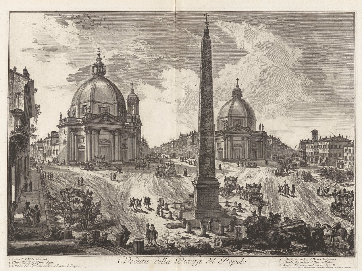 Pohled na Piazza del Popolo, z Vedute di Roma (Pohledy na Řím) od Giovanni Battista Piranesi
