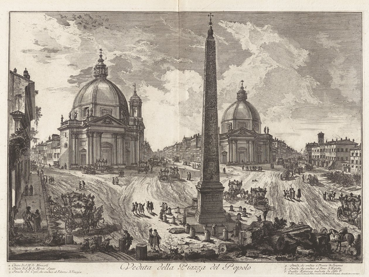 Pohled na Piazza del Popolo, z Vedute di Roma (Pohledy na Řím) od Giovanni Battista Piranesi