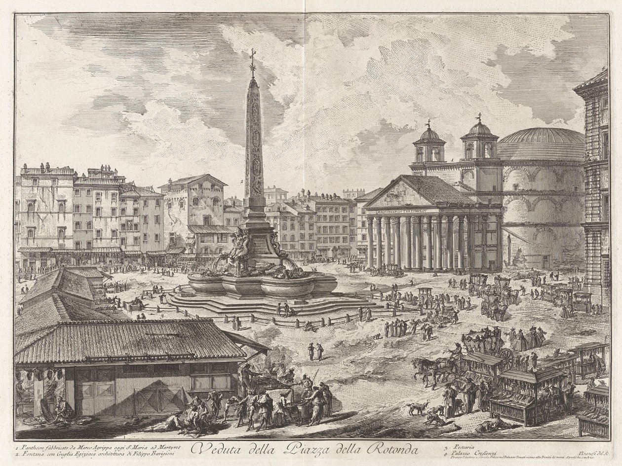 Veduta della Piazza della Rotunda (Pohled na Piazza della Rotonda [s Pantheonem v pozadí]), z Vedute di Roma (Pohledy na Řím) od Giovanni Battista Piranesi