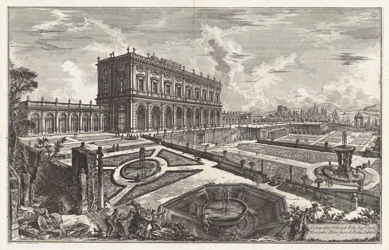 Pohled na vilu Jeho Eminence kardinála Alessandra Albaniho za branou Porta Salaria, z Vedute di Roma (Pohledy na Řím) od Giovanni Battista Piranesi