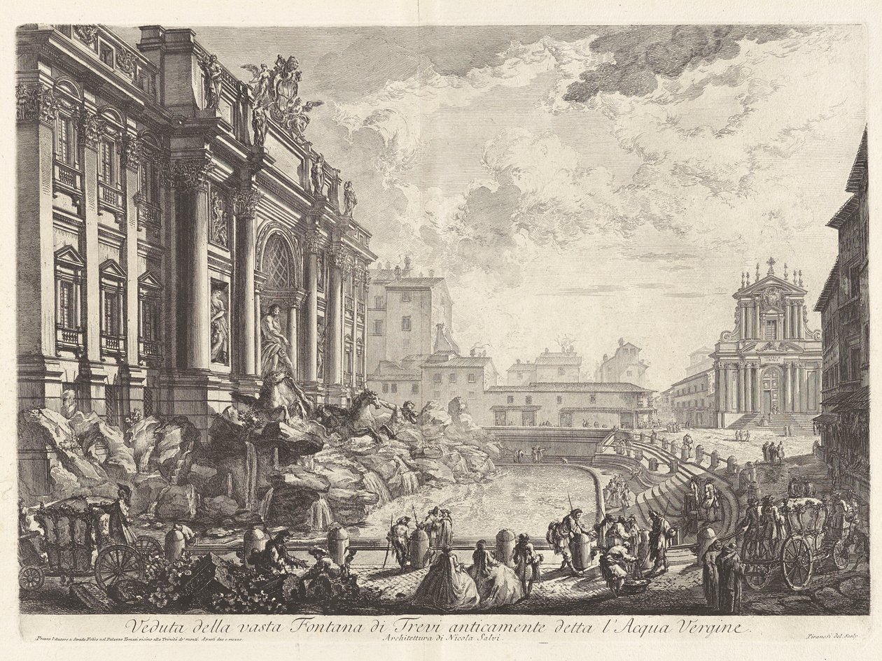 Pohled na rozlehlou fontánu di Trevi dříve známou jako l od Giovanni Battista Piranesi