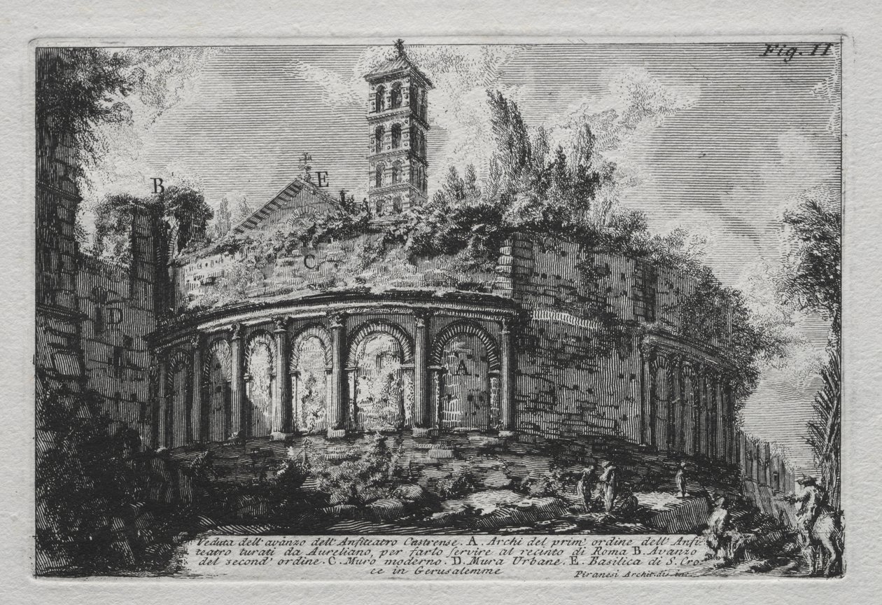Pohled na zbytky amfiteátru Castrane od Giovanni Battista Piranesi