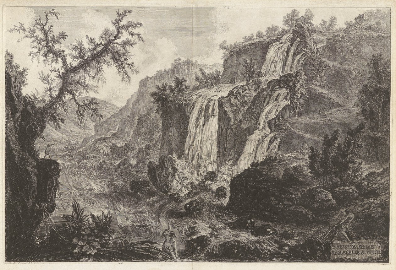 Veduta delle Cascatelle a Tivoli (Pohled na malé vodopády v Tivoli), z Vedute di Roma (Pohledy na Řím) od Giovanni Battista Piranesi