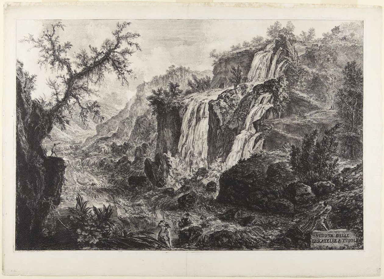 Pohled na malé vodopády v Tivoli od Giovanni Battista Piranesi