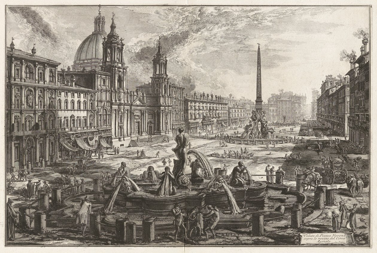 Pohled na Piazza Navona nad ruinami Circus Agonalis [Circus of Domitian]), z Vedute di Roma (Pohledy na Řím) od Giovanni Battista Piranesi