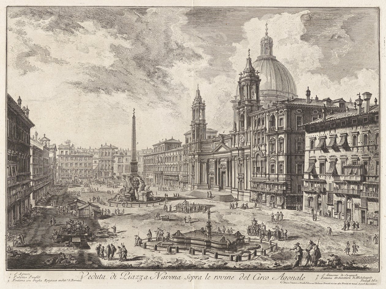 Pohled na náměstí Piazza Navona nad ruinami cirkusu Domitian, z Vedute di Roma (Pohledy na Řím) od Giovanni Battista Piranesi