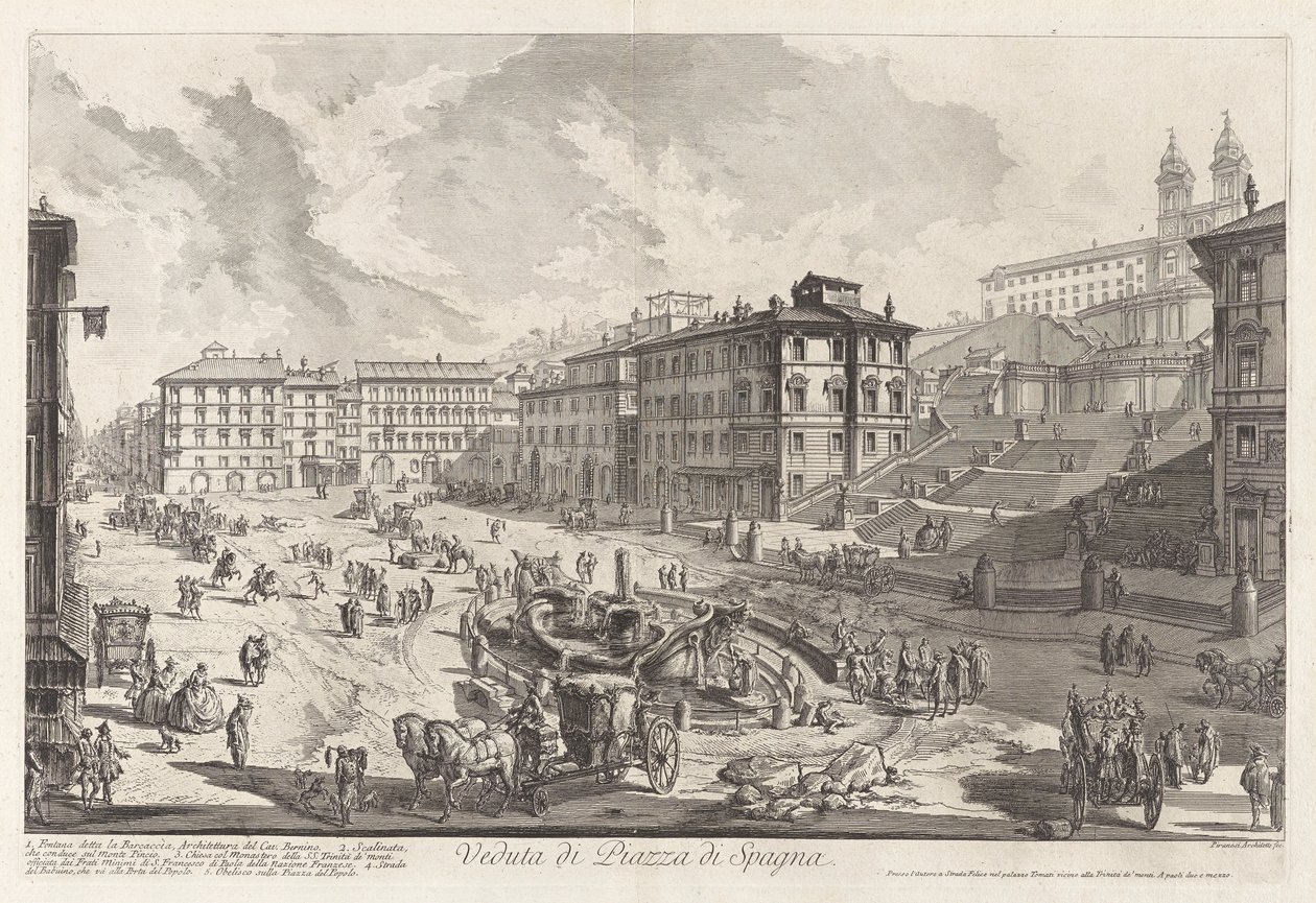 Pohled na Piazza di Spagna, z Vedute di Roma (Pohledy na Řím) od Giovanni Battista Piranesi