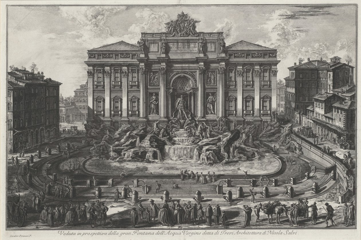 Perspektivní pohled na velkou fontánu Acqua Vergine zvanou Trevi, architektura Nicola Salviho od Giovanni Battista Piranesi