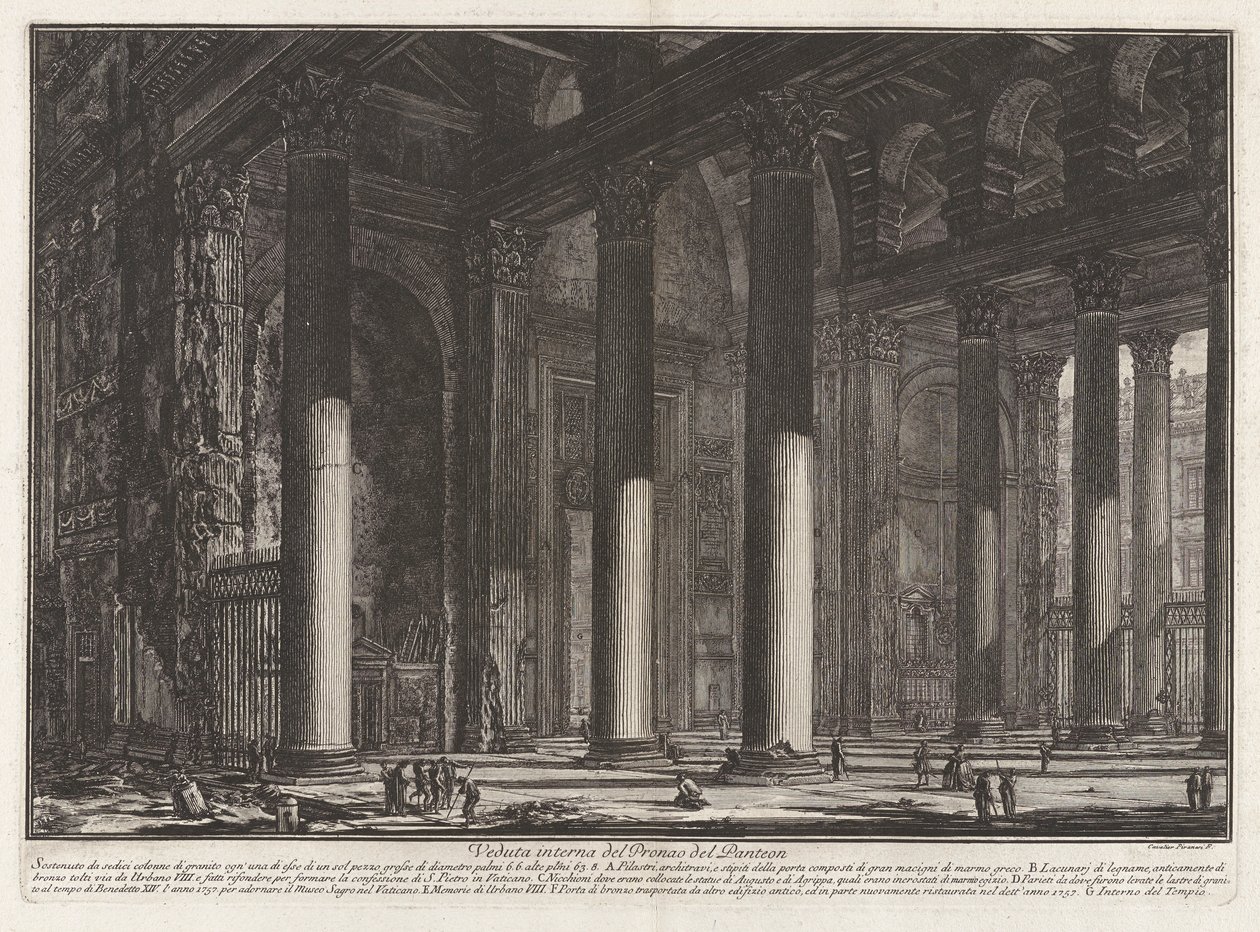 Vnitřní pohled na Pronaos Pantheonu, z Vedute di Roma (Pohledy na Řím) od Giovanni Battista Piranesi