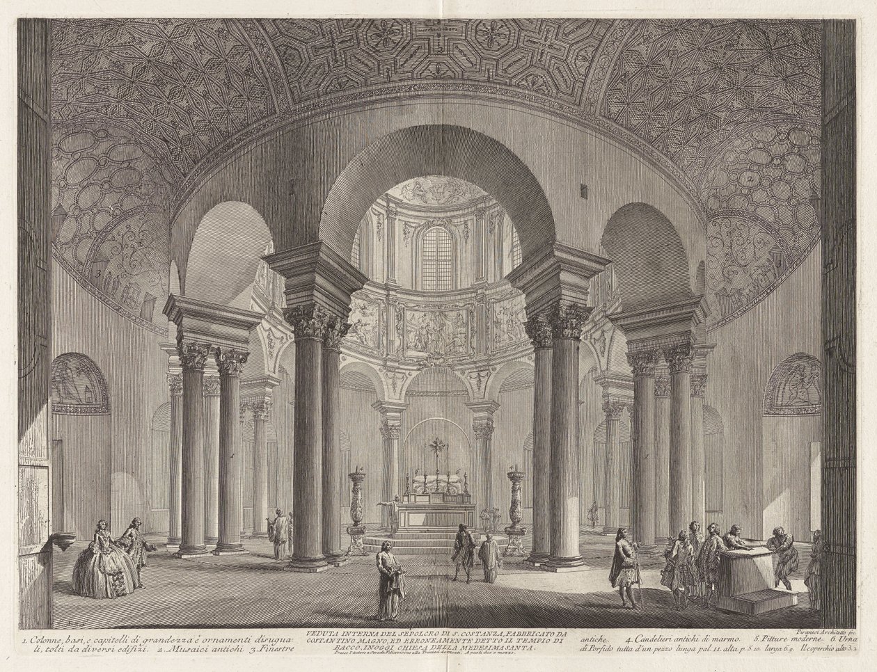 Vnitřní pohled na hrobku svaté Kostancie, postavenou Konstantinem Velikým a omylem nazývanou Bakchův chrám, dnes kostel téže světice od Giovanni Battista Piranesi