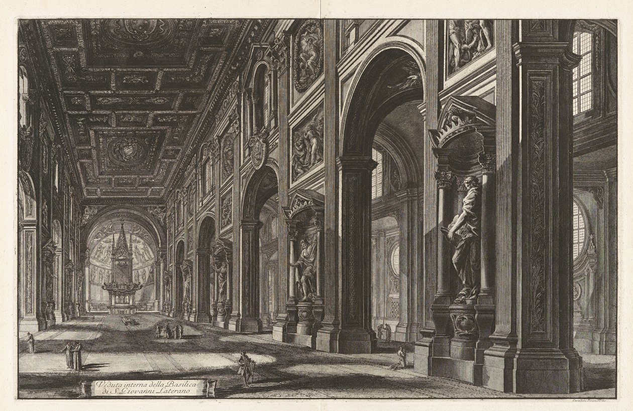Vnitřní pohled na baziliku San Giovanni in Laterano, z „Vedute di Roma“ od Giovanni Battista Piranesi