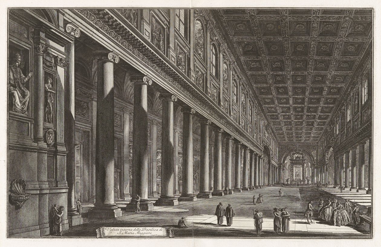 Vnitřní pohled na baziliku Santa Maria Maggiore, z Vedute di Roma (Pohledy na Řím) od Giovanni Battista Piranesi