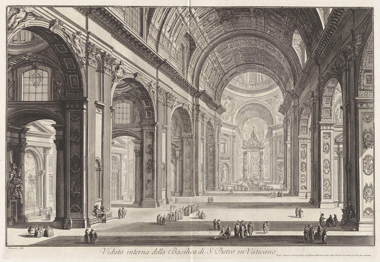 Vnitřní pohled na baziliku svatého Petra od Giovanni Battista Piranesi