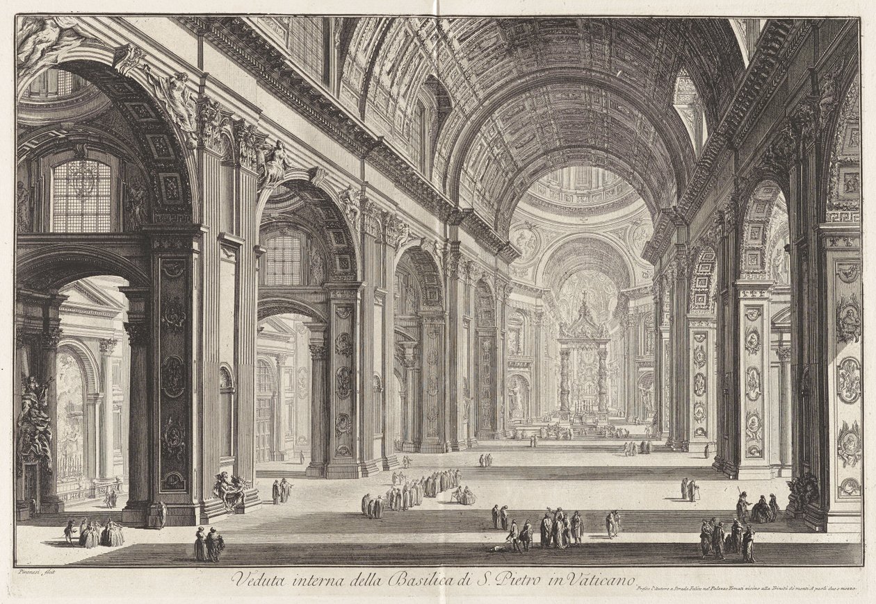 Vnitřní pohled na baziliku svatého Petra ve Vatikánu, z Pohledů na Řím od Giovanni Battista Piranesi