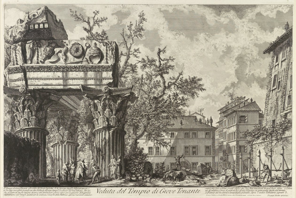 Veduta s chrámem Jupitera Tonanse, c. 1755 od Giovanni Battista Piranesi
