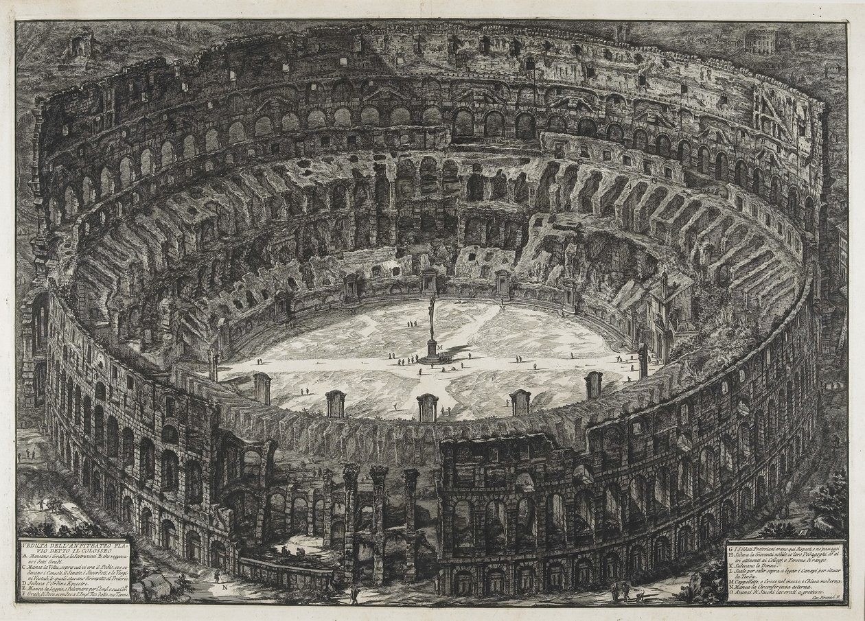 Pohled na Flaviův amfiteátr, nazývaný Koloseum, z "Pohledy na Řím" od Giovanni Battista Piranesi