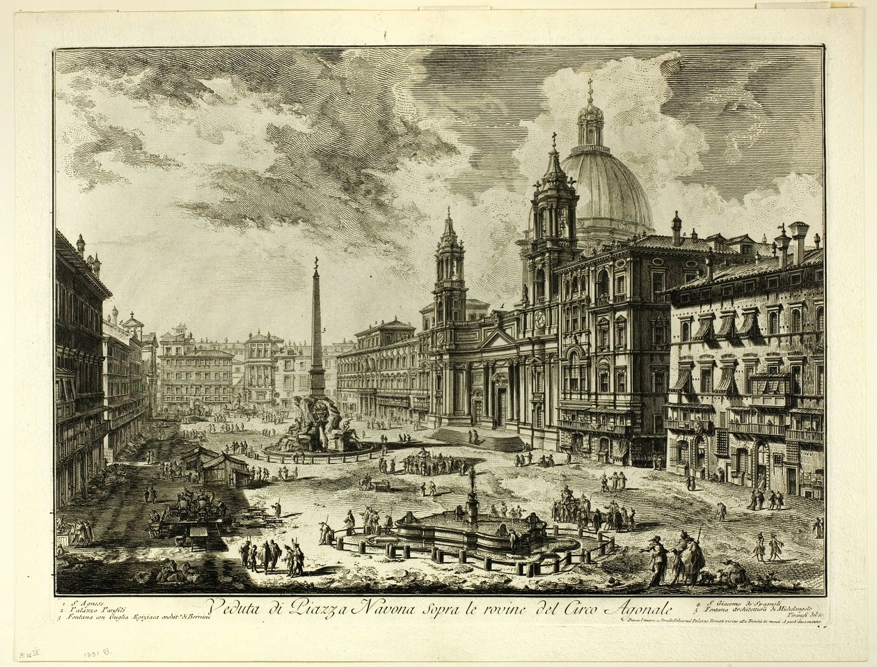 Pohled na náměstí Piazza Navona nad ruinami Domiciánova cirku, z knihy Pohledy na Řím od Giovanni Battista Piranesi