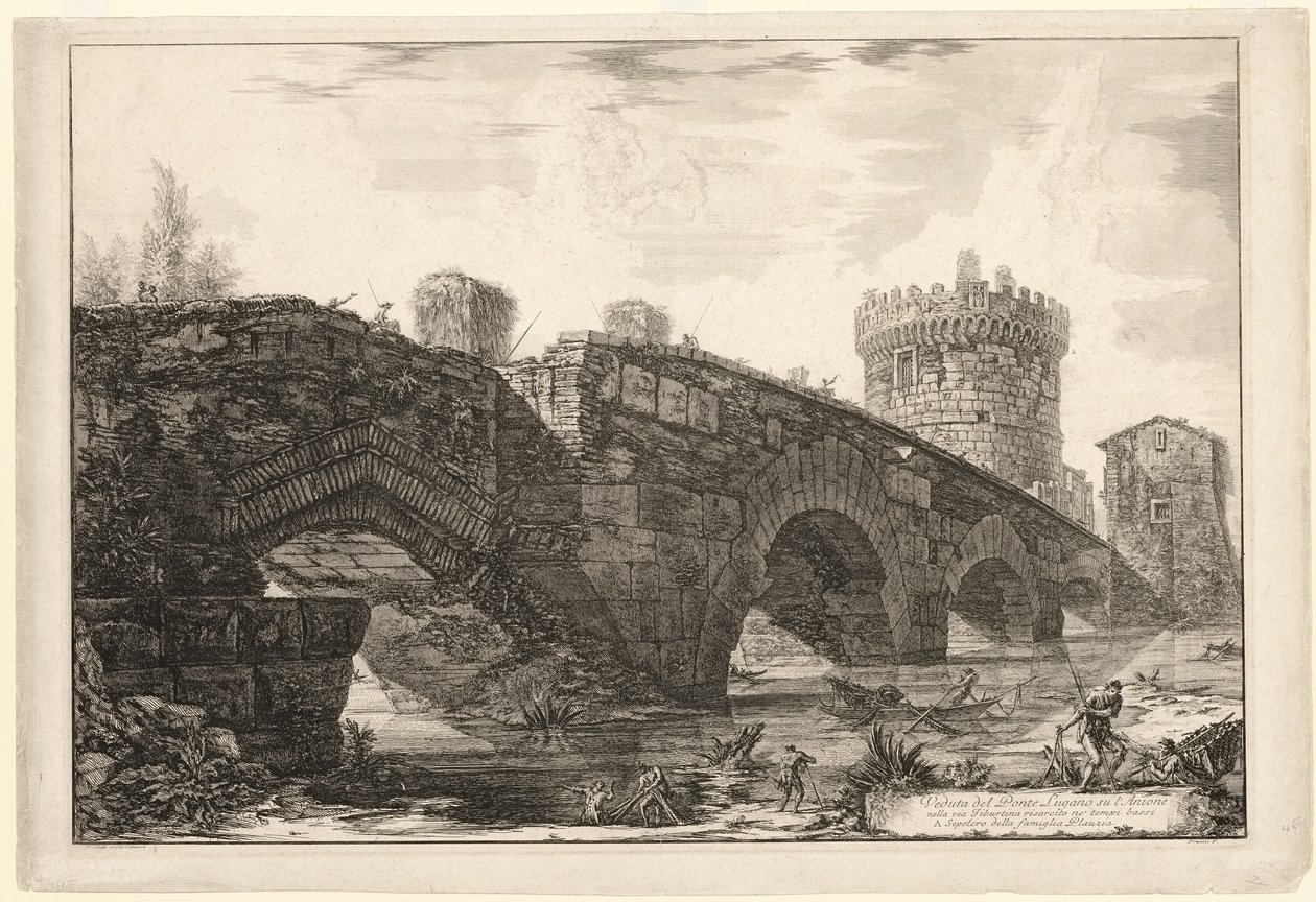 Pohled na Ponte Lugano na Anio, z Views of Rome od Giovanni Battista Piranesi