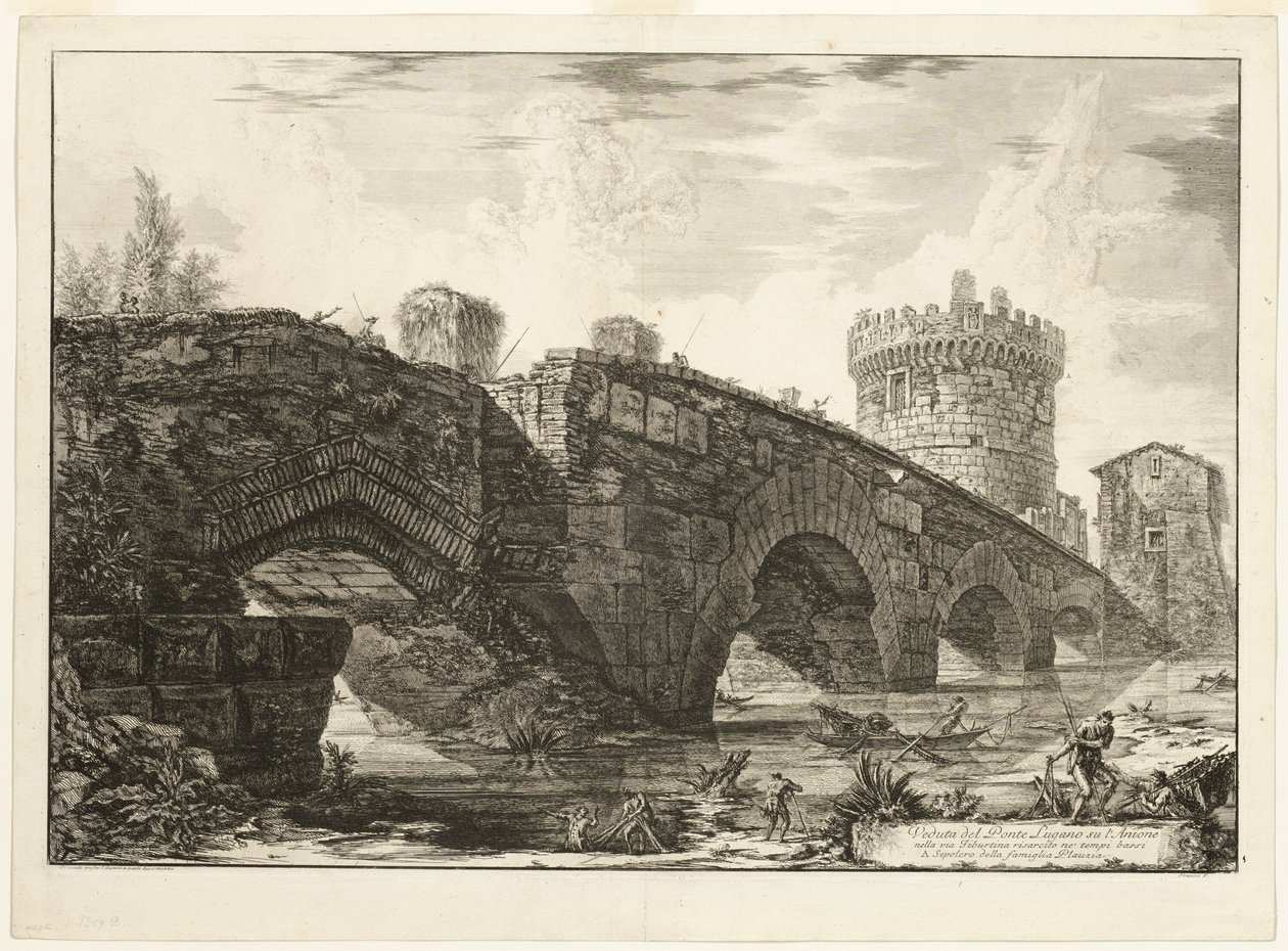 Pohled na Ponte Lugano na Anio, z Views of Rome od Giovanni Battista Piranesi