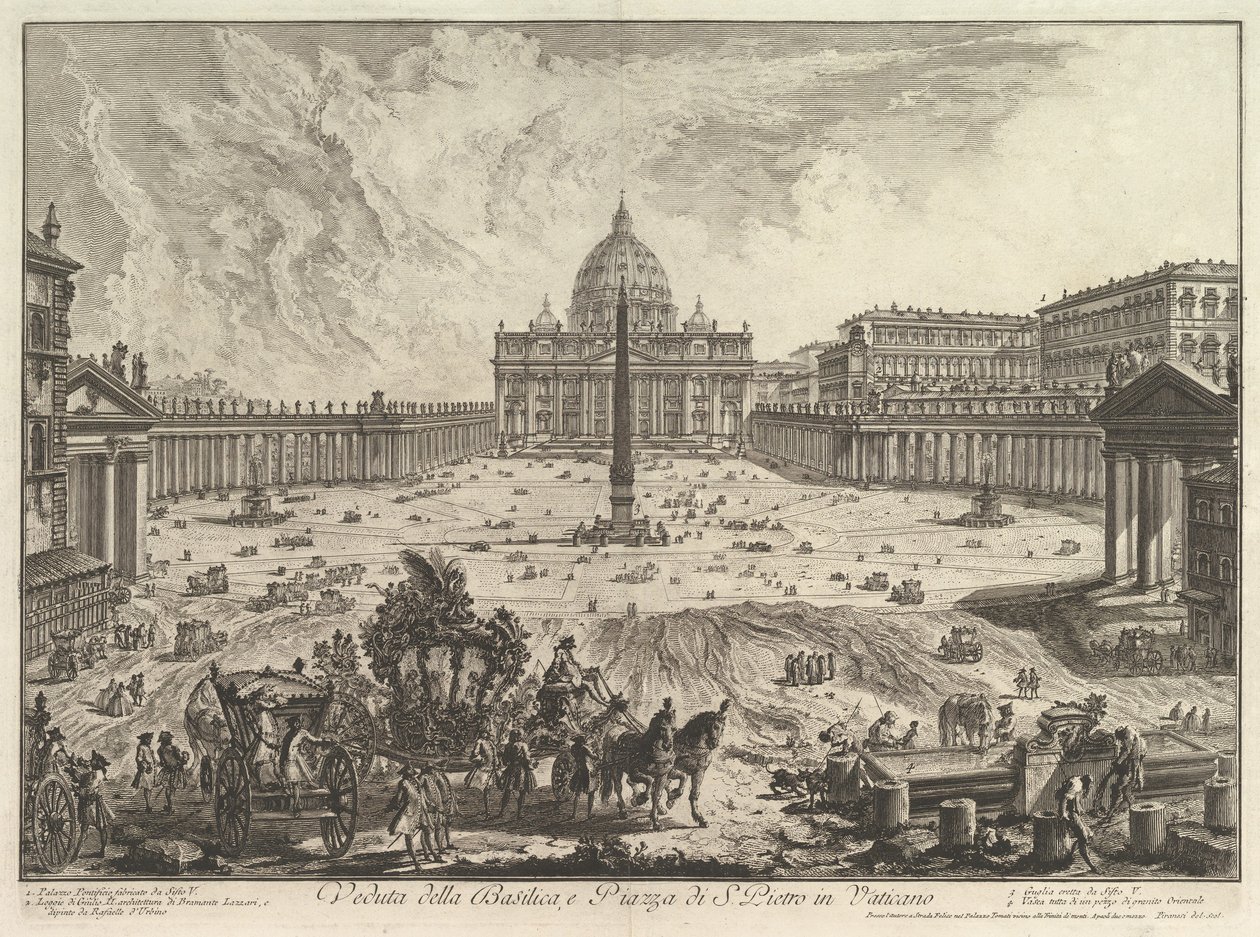 Pohled na baziliku svatého Petra a náměstí ve Vatikánu, z Vedute di Roma (Římské pohledy) od Giovanni Battista Piranesi
