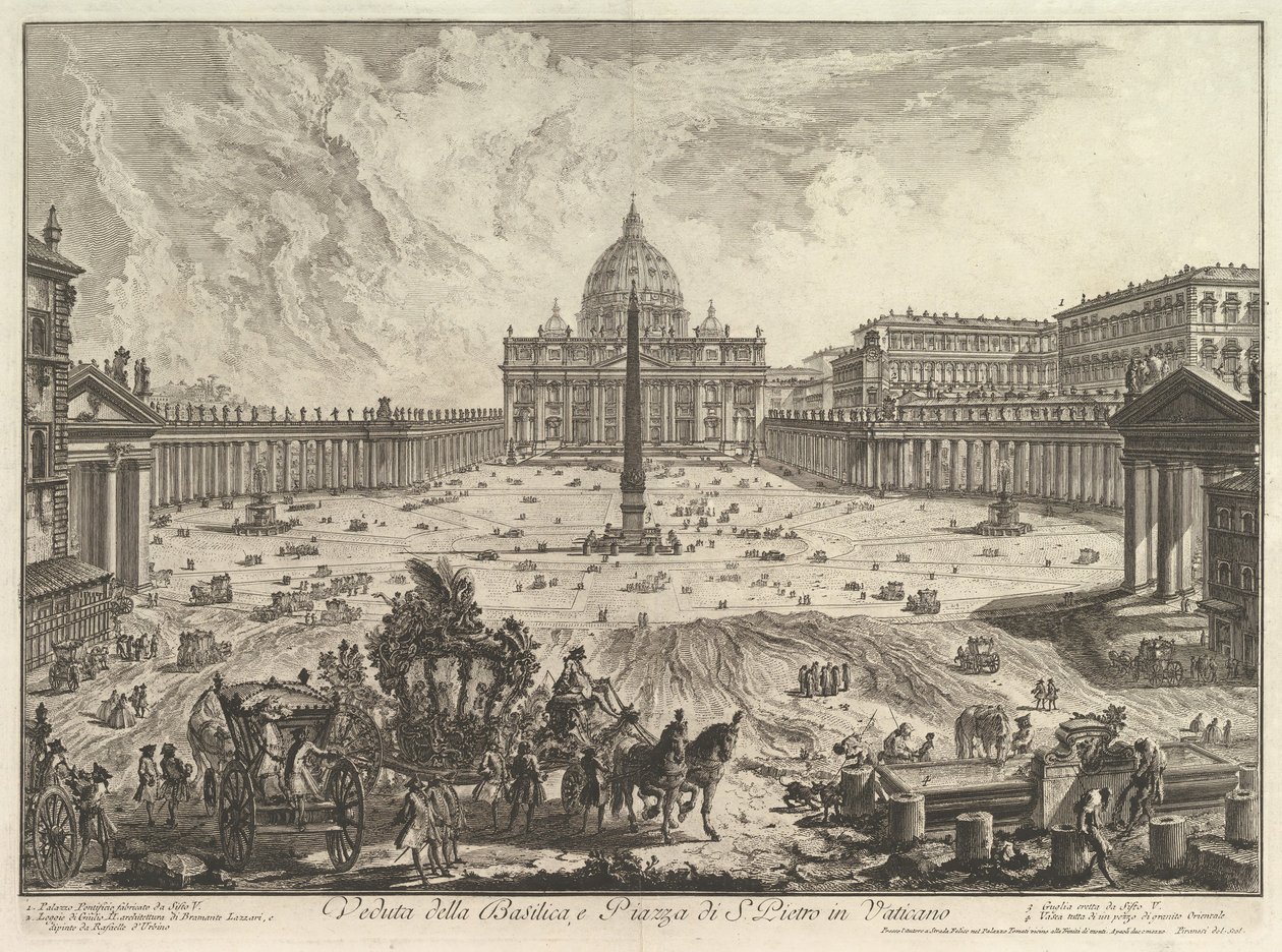 Pohled na baziliku svatého Petra a náměstí Piazza ve Vatikánu, z Vedute di Roma Roman Vie ..., ca. 1748. od Giovanni Battista Piranesi