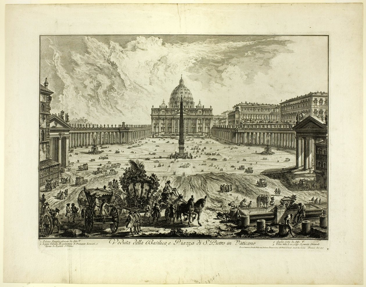 Pohled na baziliku svatého Petra a náměstí ve Vatikánu, z knihy Pohledy na Řím od Giovanni Battista Piranesi