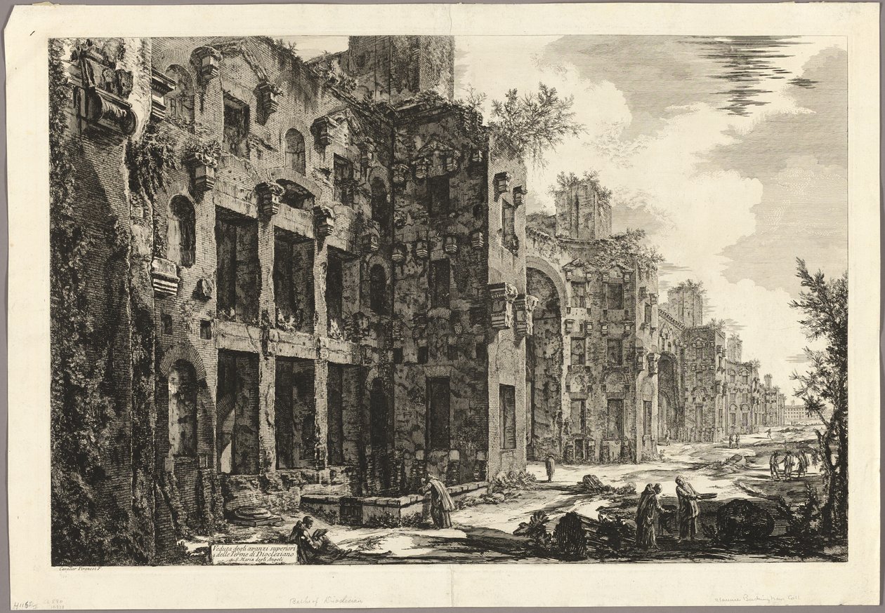 Pohled na viditelné zbytky Diokleciánových lázní v S. Maria degli Angeli, z Pohledů na Řím od Giovanni Battista Piranesi