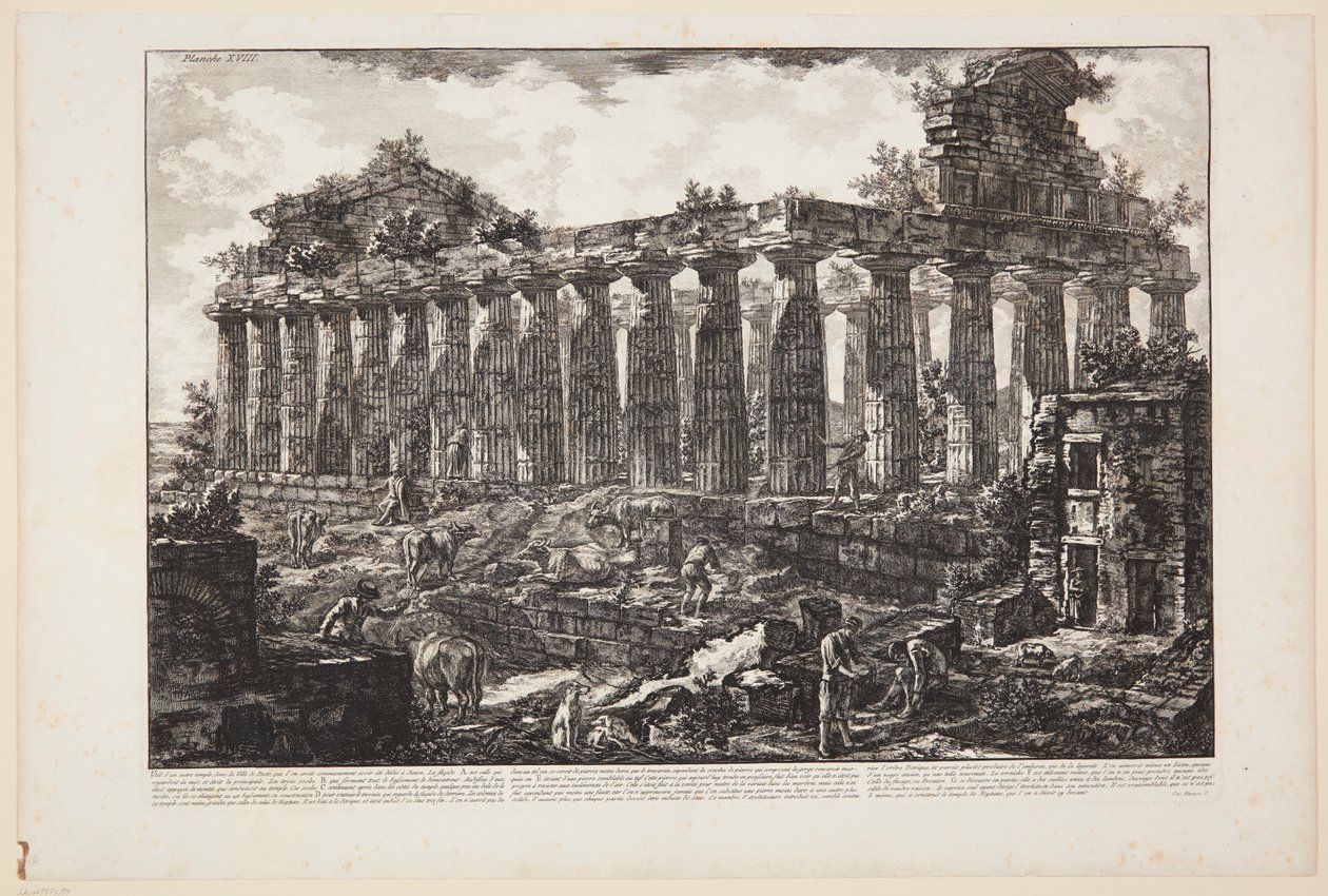 Pohled na další chrám ve městě Paestum, o němž se obecně soudí, že byl zasvěcen Junoně [...] od Giovanni Battista Piranesi