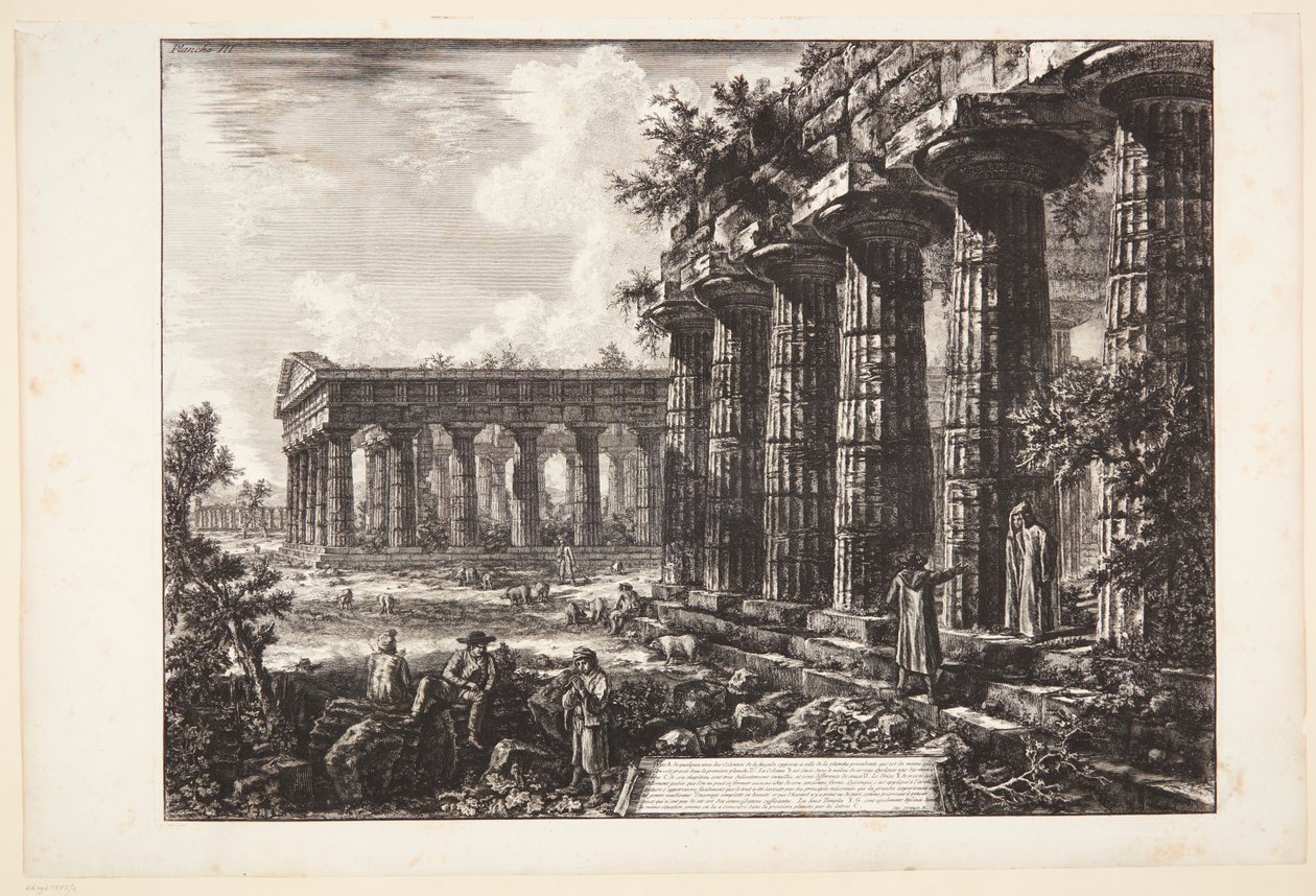 Pohled na několik sloupů fasády naproti té zobrazené na předchozí tabuli od Giovanni Battista Piranesi