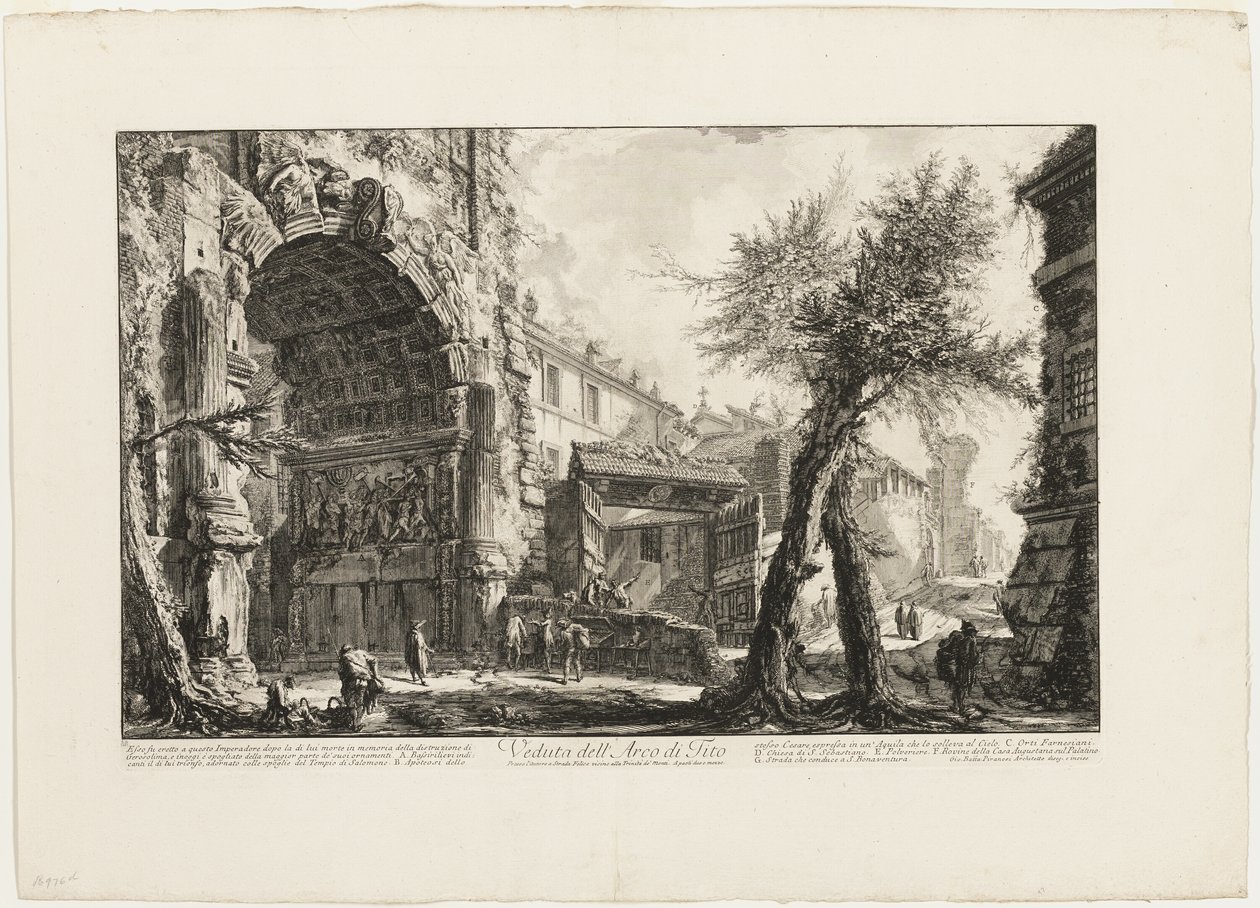 Pohled na Titův oblouk z Vedute di Roma (Pohledy na Řím) od Giovanni Battista Piranesi