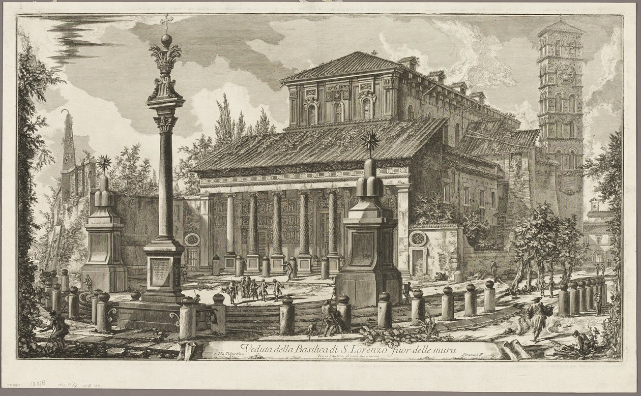 Pohled na baziliku S. Lorenzo fuori delle Mura [S. Lorenzo mimo hradby], z Pohledů na Řím od Giovanni Battista Piranesi