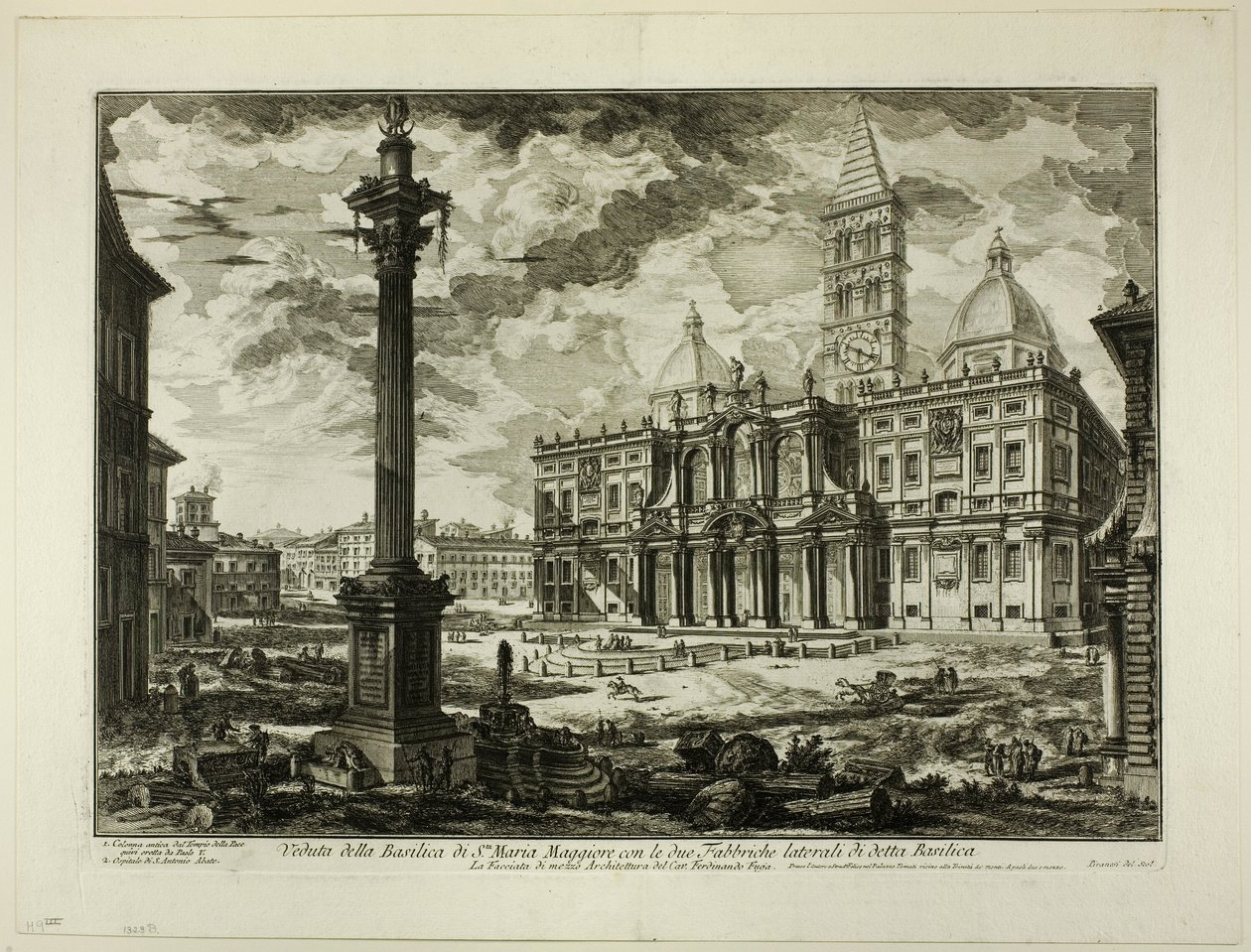 Pohled na baziliku S. Maria Maggiore se dvěma přilehlými křídly z Pohledů na Řím od Giovanni Battista Piranesi