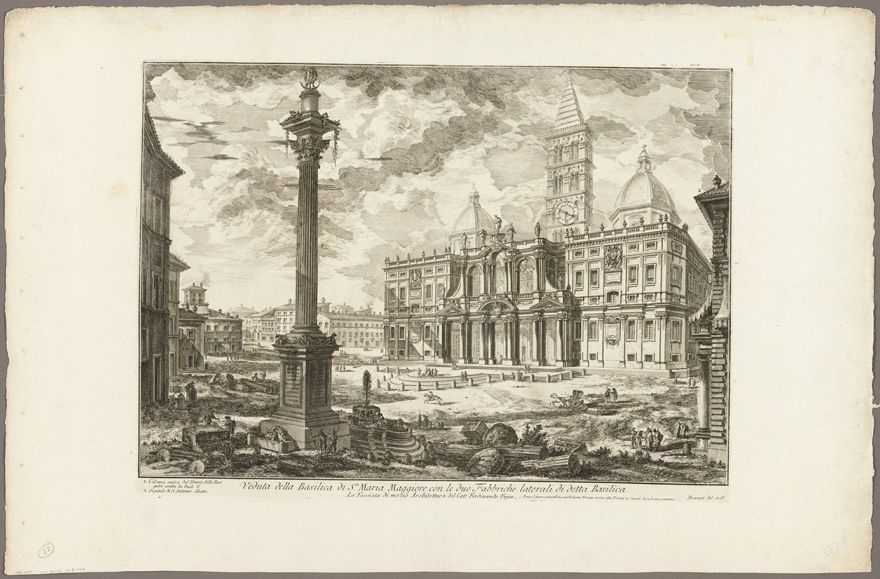Pohled na baziliku S. Maria Maggiore se dvěma přilehlými křídly z Pohledů na Řím od Giovanni Battista Piranesi