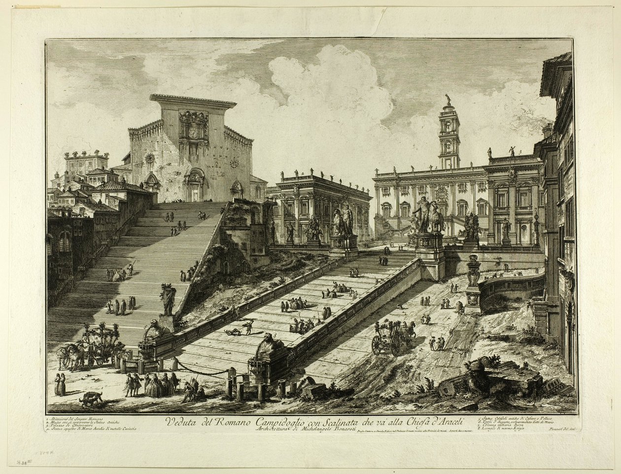 Pohled na Capitoline Hill se schody ke kostelu S. Maria v Aracoeli, z Views of Rome od Giovanni Battista Piranesi