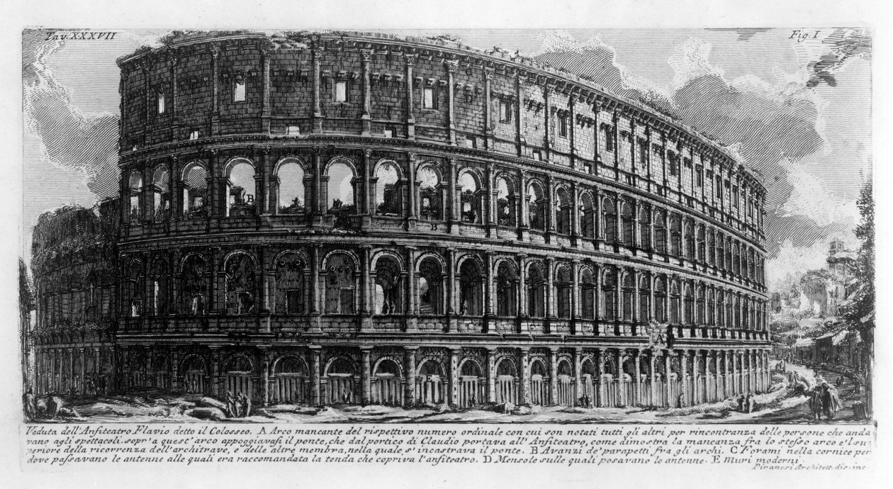Pohled na Colisee (Colesseo) v Římě. Kresba Giovanni Piranesi (známý jako Piranese) (1720-1778). 1756 od Giovanni Battista Piranesi