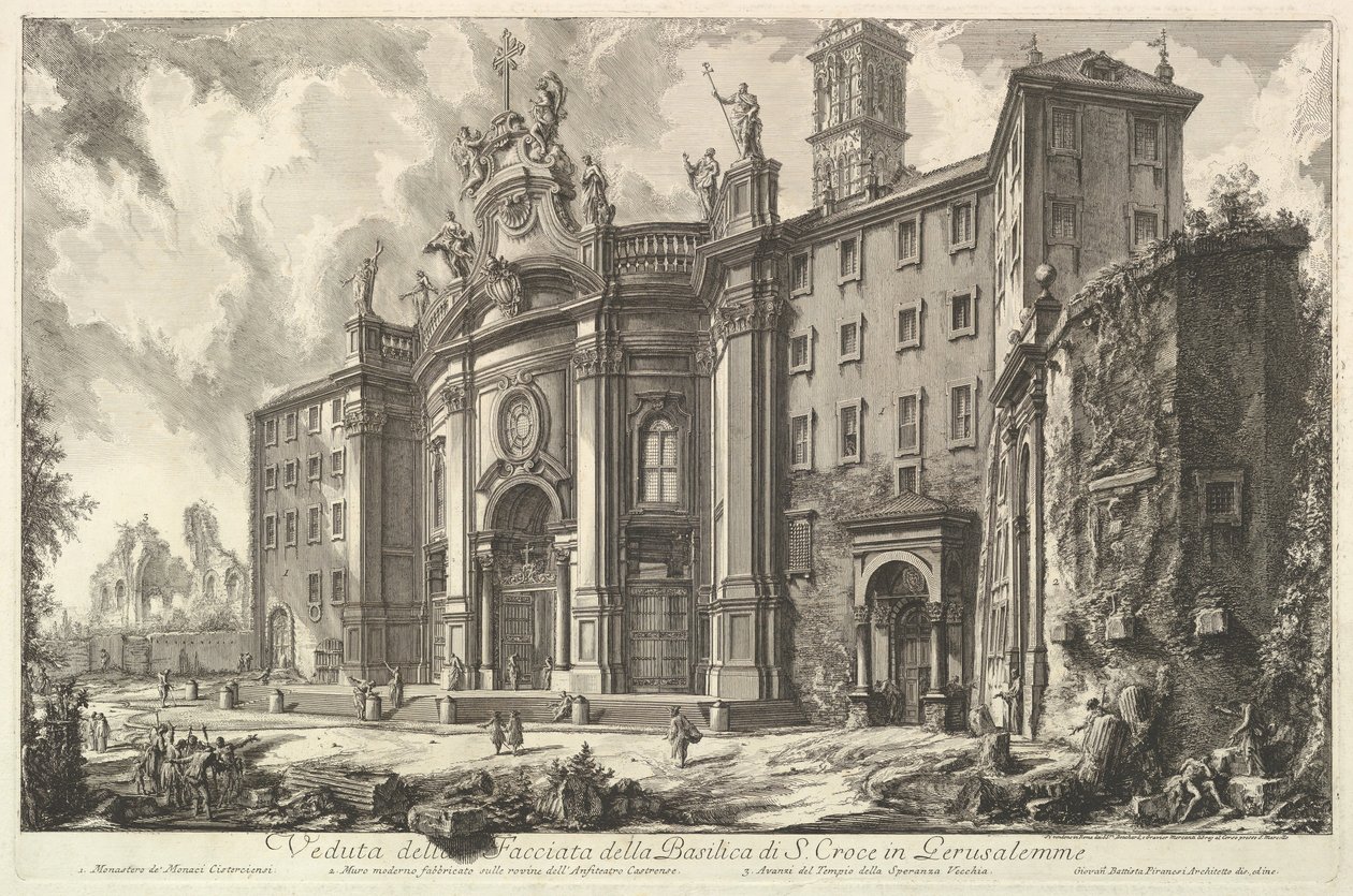 Pohled na průčelí baziliky S. Croce v Gerusalemme [Svatý kříž v Jerus..., ca. 1750. od Giovanni Battista Piranesi