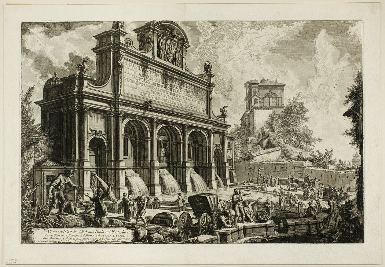Pohled na fontánu Acqua Paola na Monte Aureo z Pohledů na Řím od Giovanni Battista Piranesi